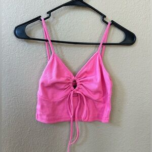 Pink Cropped O Ring Tank with Drawstring
